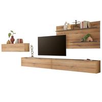 WOHNWAND Evoke Eiche, grau, Set 4-teilig 400 cm inklusive Beleuchtung - Eichefarben/Grau, Holzwerkstoff/Metall (400/180/30cm) - Furn.Design