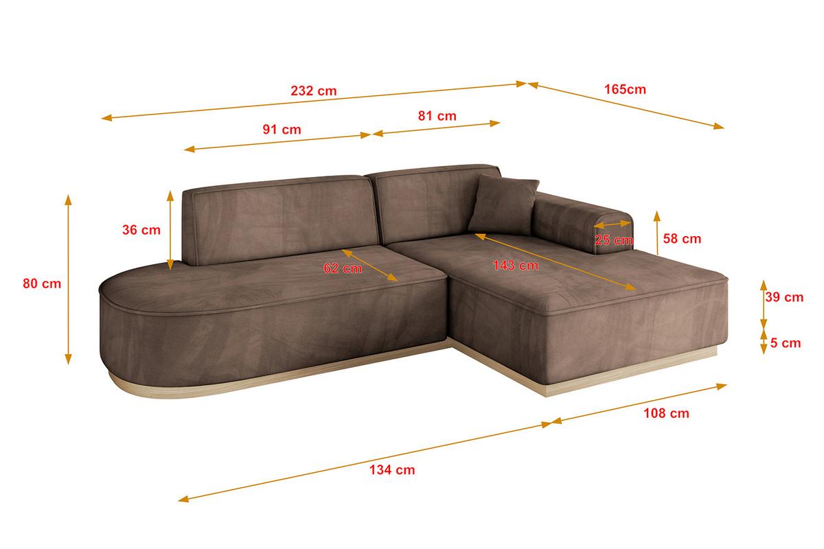 ECKSOFA Ottomane Rechts IREA-L1 - 232x165x80 cm Braun - Braun, Holzwerkstoff/Textil (232/165cm) - ALTDECOR