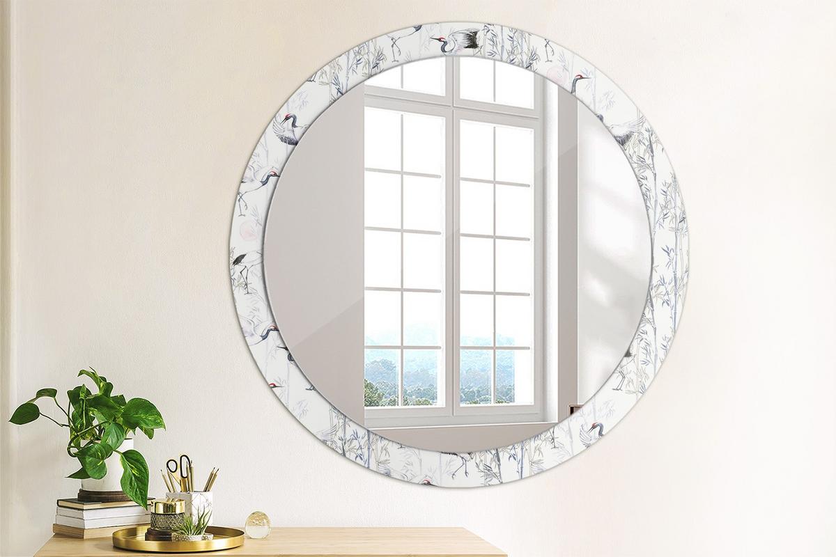 SPIEGEL Rund Ø 90 cm mit Aufdruck - Blau/Weiß, Glas (90/90/0.4cm) - Wallfluent