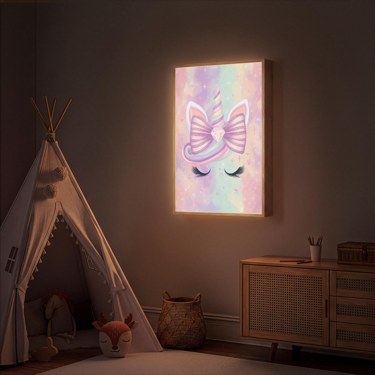 NACHTTISCHLAMPE MIT AKKU Einhorn - Glitzer - Regenbogen - Pastell 60x90 cm - Hellrosa, Holzwerkstoff (8/60/90cm) - OnlyWow