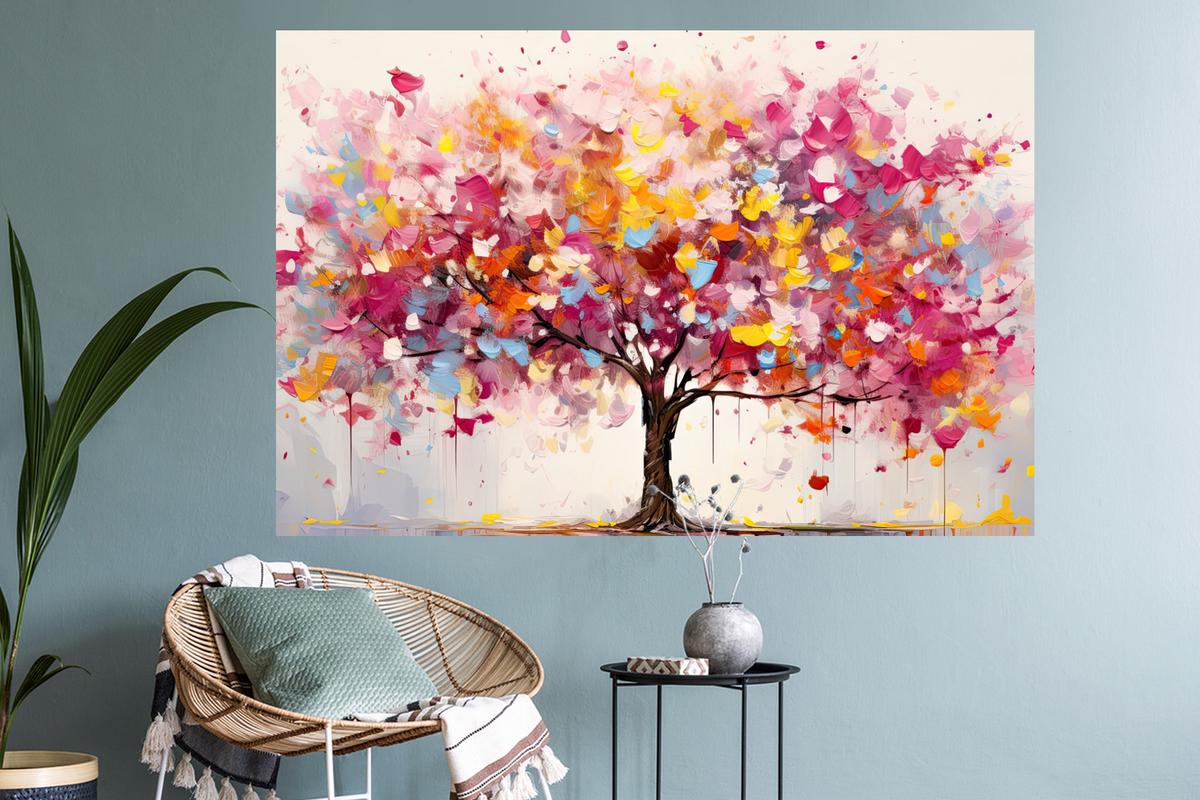 WANDTATTOO Aquarell - Baum - Kunst - Abstrakt Wandsticker 120x80 cm - Multicolor, Kunststoff (120/80/0.1cm) - MuchoWow