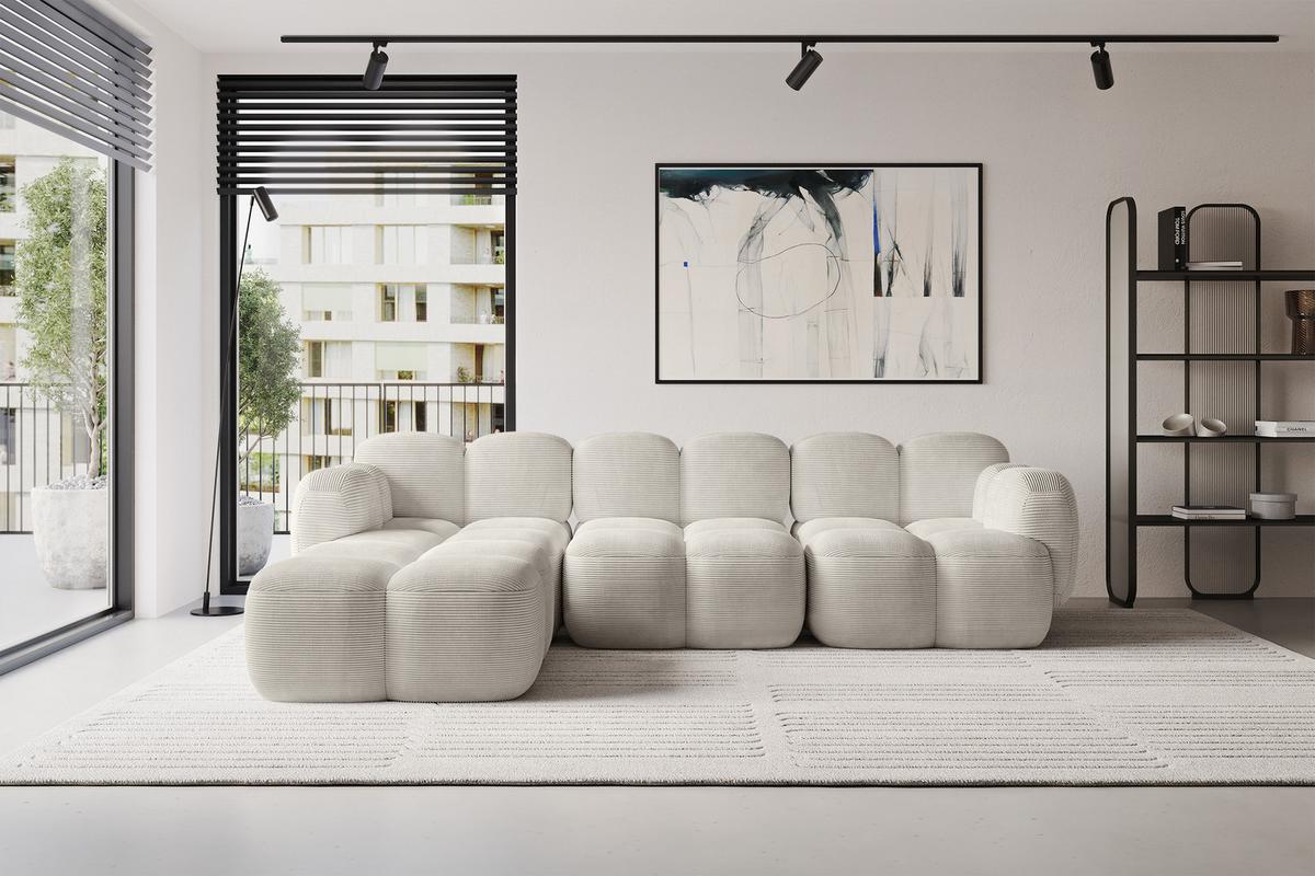 ECKSOFA modulares Sofa Links Miko-L2 302x205x75 Creme Cord - Schwarz/Mokka, Holzwerkstoff/Kunststoff (302/205cm) - ALTDECOR