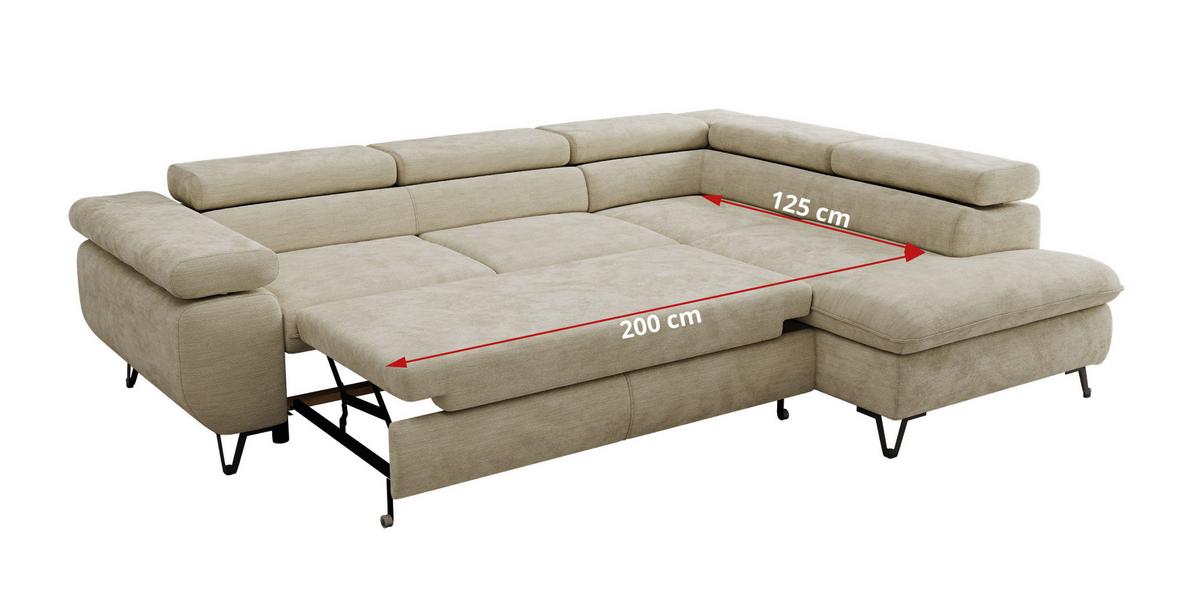 ECKSOFA PABLO L Beige Schenille glatt - Rechts Seite - Beige/Schwarz, Textil/Metall (273/208cm) - MKS