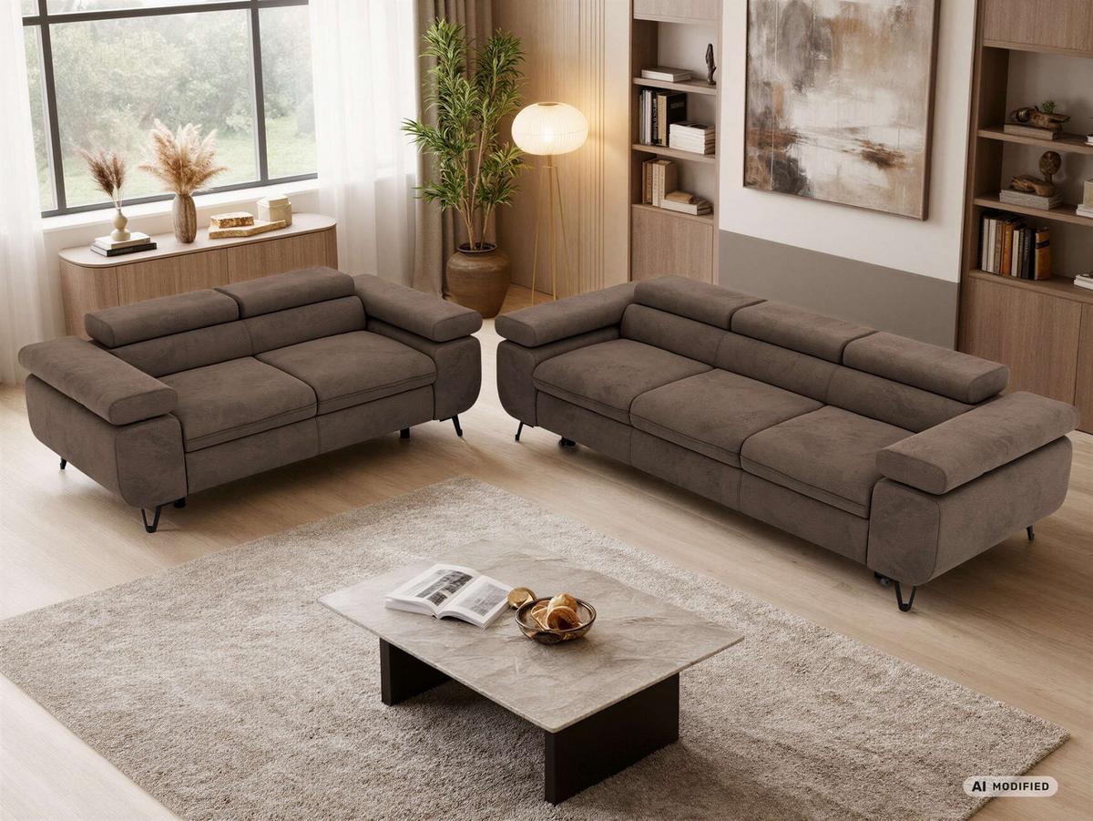 SITZGARNITUR PETERS 2+3 - Braun Velvet - Schwarz/Braun, Textil/Metall (262/76/99cm) - MKS