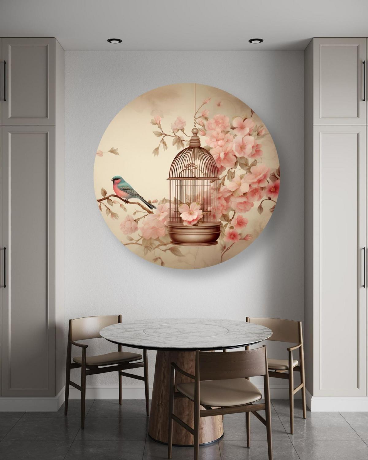 RUNDES BILD Rosa 60/60 cm - Pink/Beige, Textil (60/60cm) - KUNSTLOFT