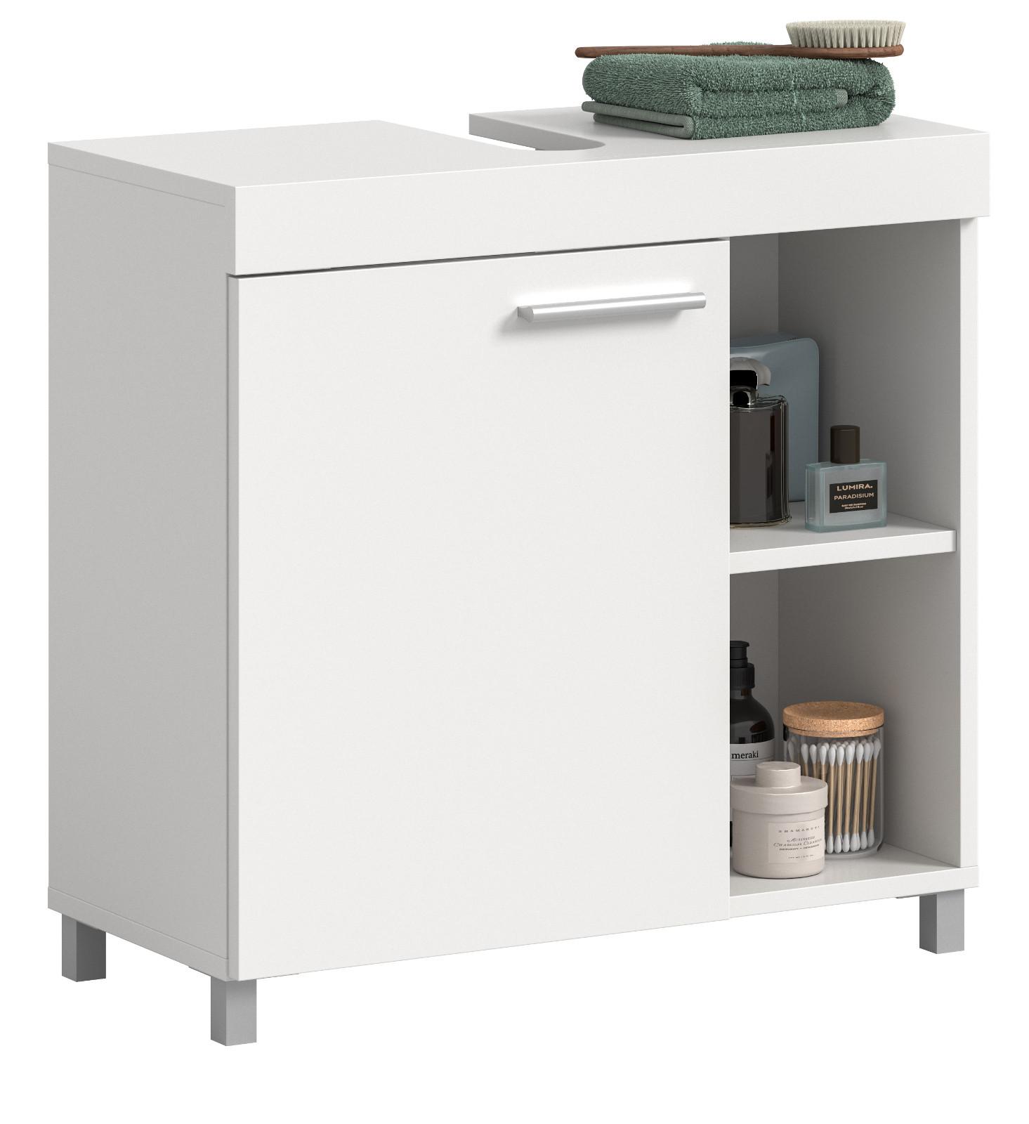 WASCHBECKENUNTERSCHRANK weiß 65 cm, Unterschrank 1-türig - Silberfarben/Weiß, Holzwerkstoff/Kunststoff (65/63/31cm) - Inn.Furn