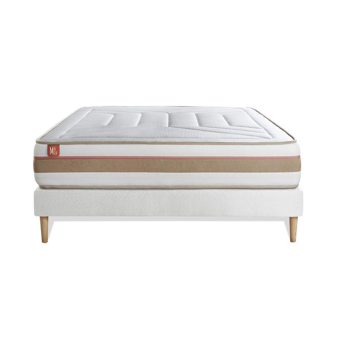 BETT Le Tendre Taschenfederkern und Memory-Schaum 160 x 200 cm h1 - Kit Bettgestell Weiß - Beige/Weiß, Karton/Holz (160/200cm) - Marmottes & Co
