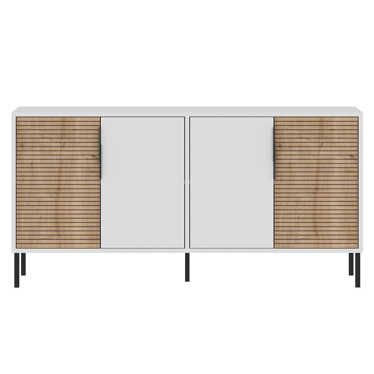 SIDEBOARD mit 4 Türen, Dekor in Weiß und Saphir-Eiche 36/150/75 cm - Weiß, Holzwerkstoff (36/75/43cm) - Calicosy