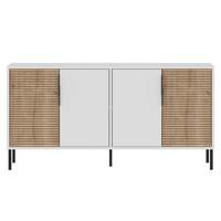 SIDEBOARD mit 4 Türen, Dekor in Weiß und Saphir-Eiche 36/150/75 cm - Weiß, Holzwerkstoff (36/75/43cm) - Calicosy