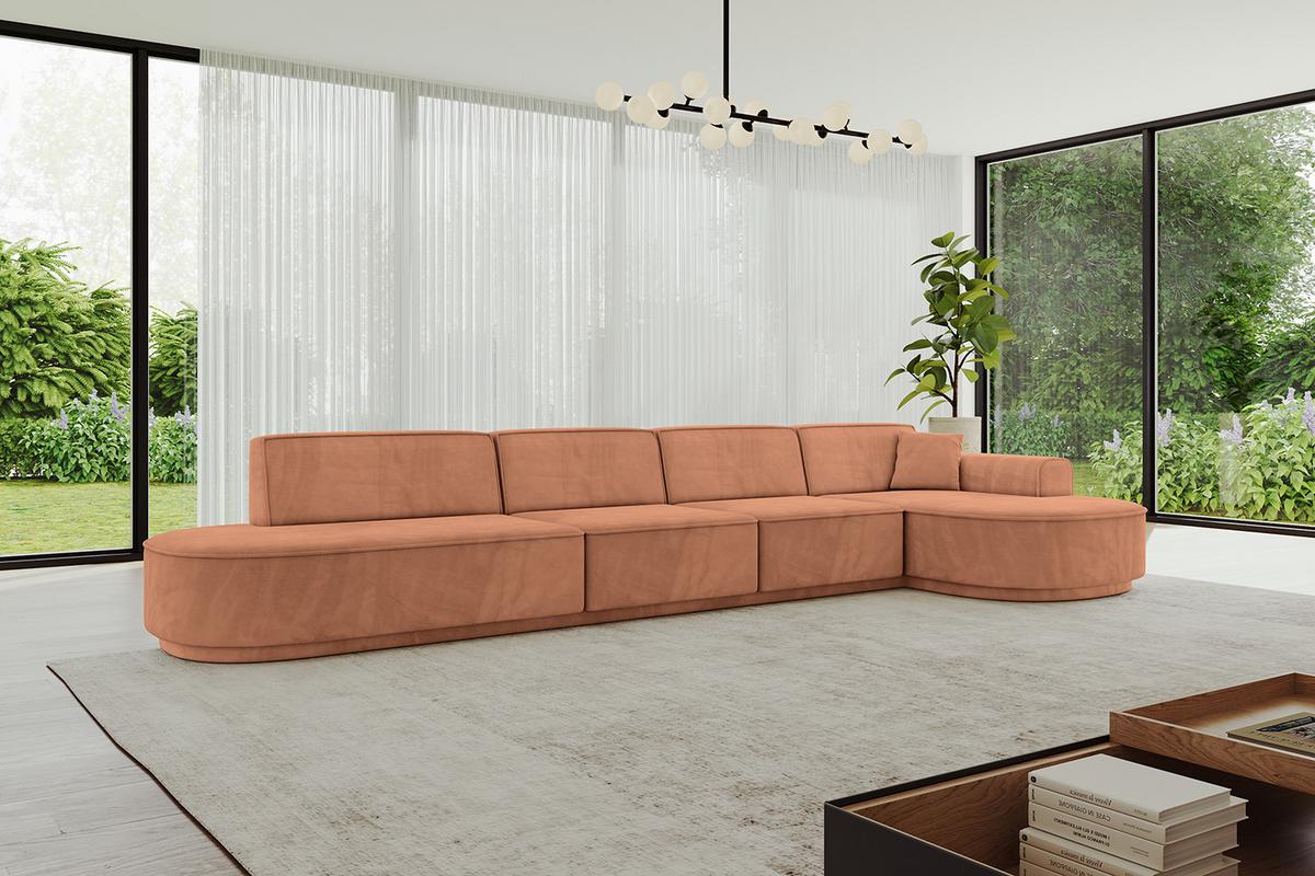 ECKSOFA Ottomane Rechts MARI-L3-v3 - 413x171x83 cm Orange Velours - Schwarz/Orange, Holzwerkstoff/Kunststoff (171/413cm) - ALTDECOR
