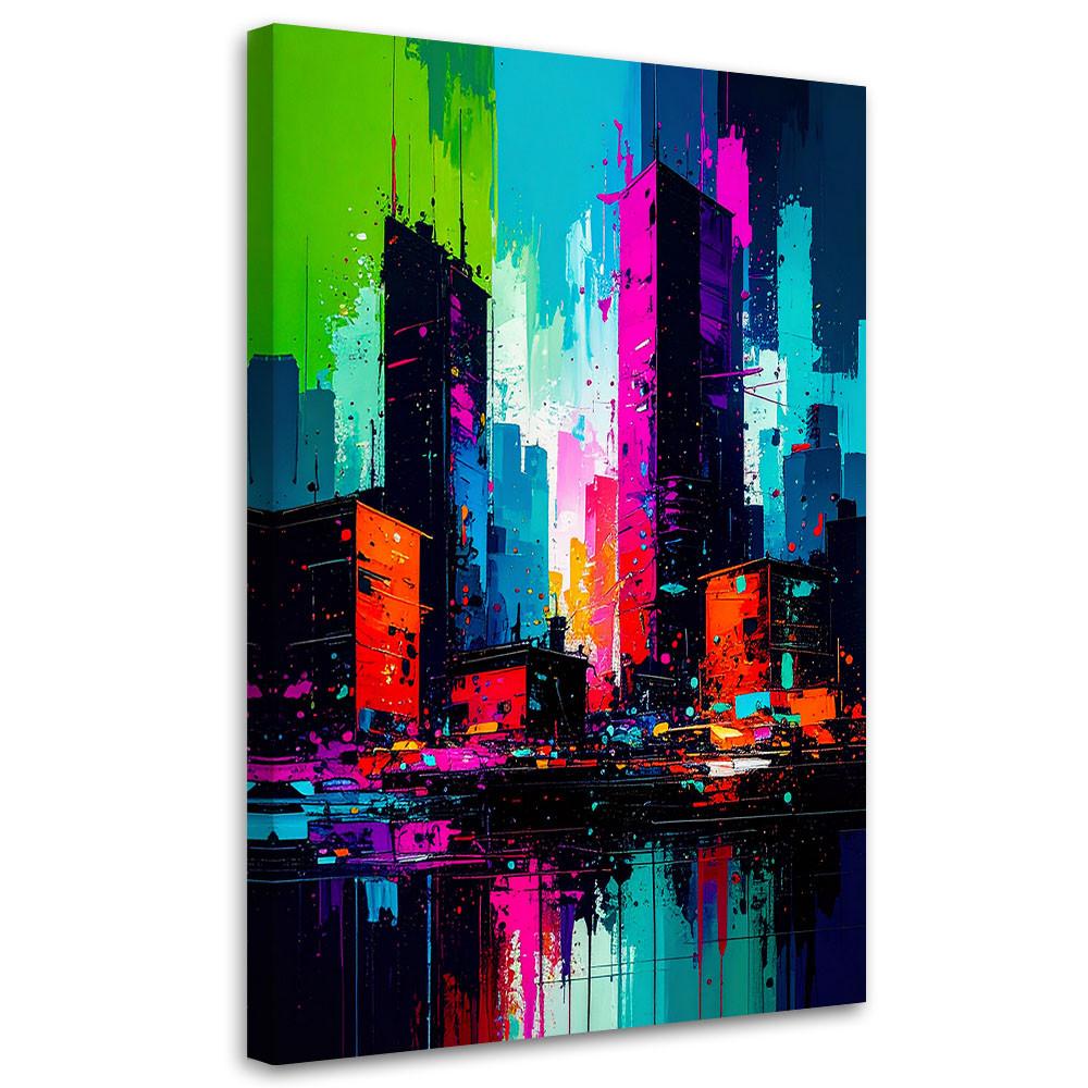 LEINWANDBILD Bunte Stadt Abstrakt 80x120cm - Multicolor, Textil (80/120cm) - Feeby