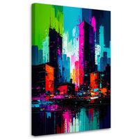 LEINWANDBILD Bunte Stadt Abstrakt 80x120cm - Multicolor, Textil (80/120cm) - Feeby