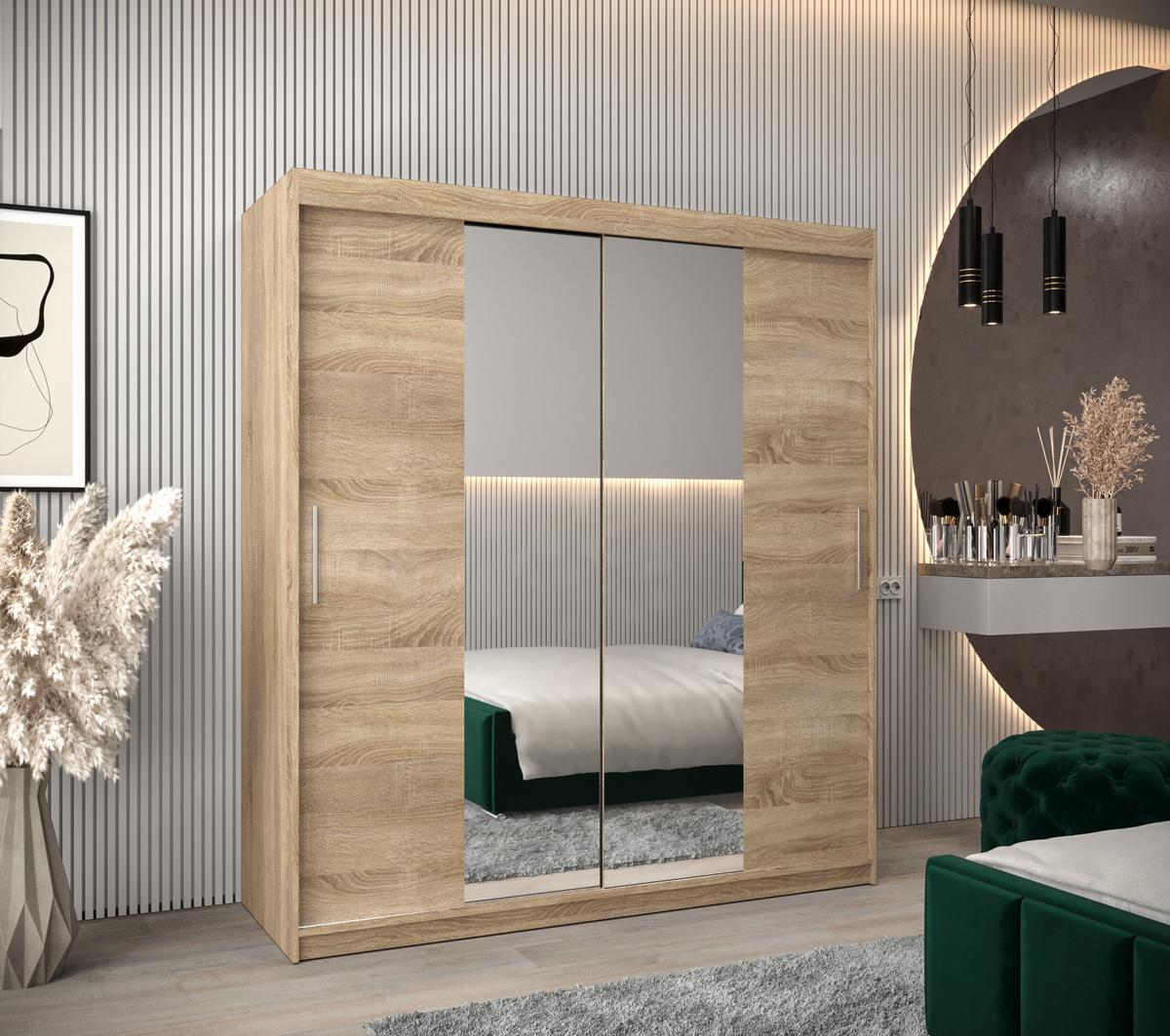 SCHIEBETÜRENSCHRANK mit Spiegel TOKYO 1 200/180/62 2-türig - Silberfarben/Sonoma Eiche, Holz/Kunststoff (180/200/62cm) - MÖBEL KRYSPOL