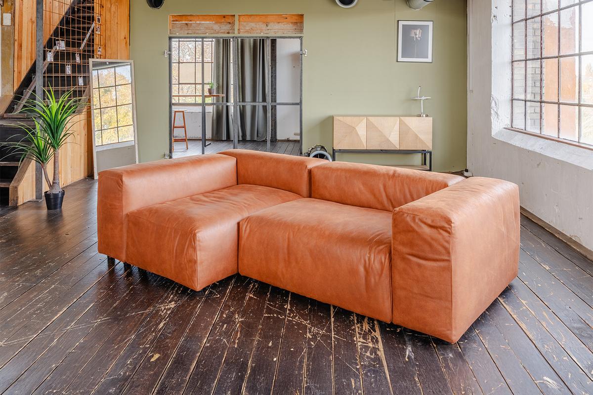 MODULSOFA MIA Braun Lederfaserstoff - Schwarz/Braun, Leder/Kunststoff (306/72/120cm) - KAWOLA
