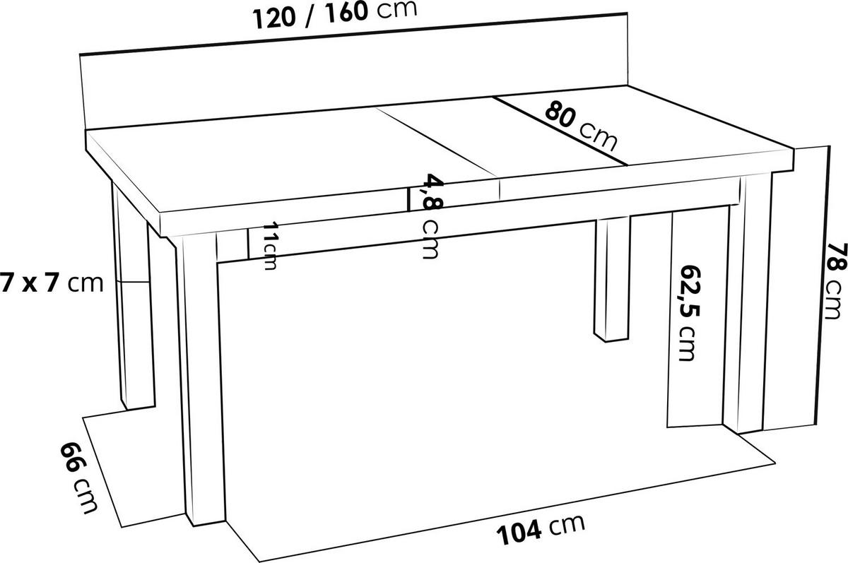 ESSTISCH Gemini rechteckig ausziehbar, Grauer Beton 120-160/80/78 cm - Hellgrau/Schwarz, Holz/Holzwerkstoff (80/160/78cm) - WFL GROUP