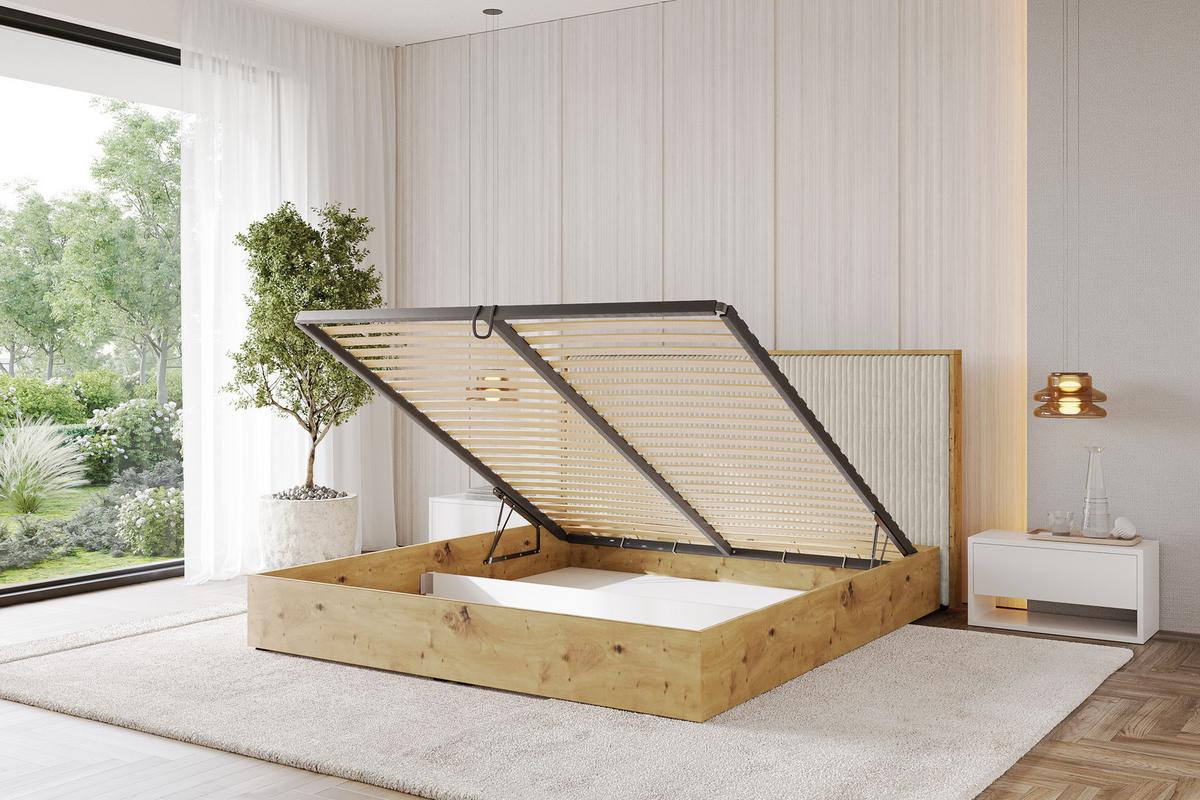 POLSTERBETT mit Bettkasten und Lattenrost, Boxbett mit Kopftei und Stauraum ohne Matratze - ENZO10 200x200 Creme - Beige, Holzwerkstoff/Textil (200/200cm) - ALTDECOR