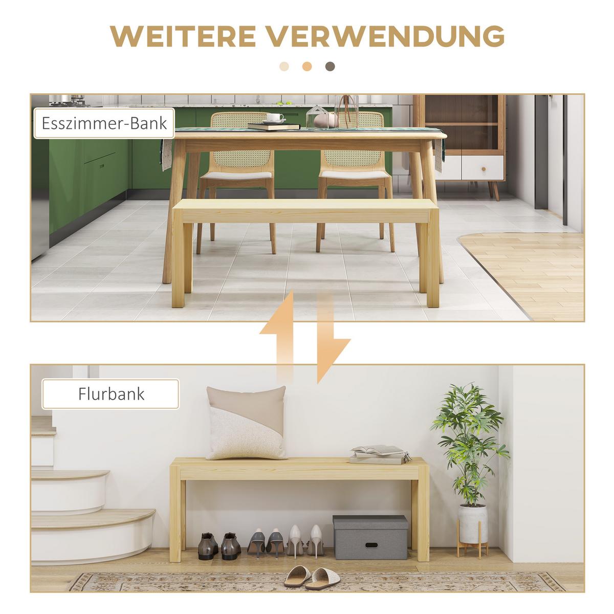 SITZBANK Natur 120 cm - Naturfarben, Holz (120/45/33cm) - HOMCOM