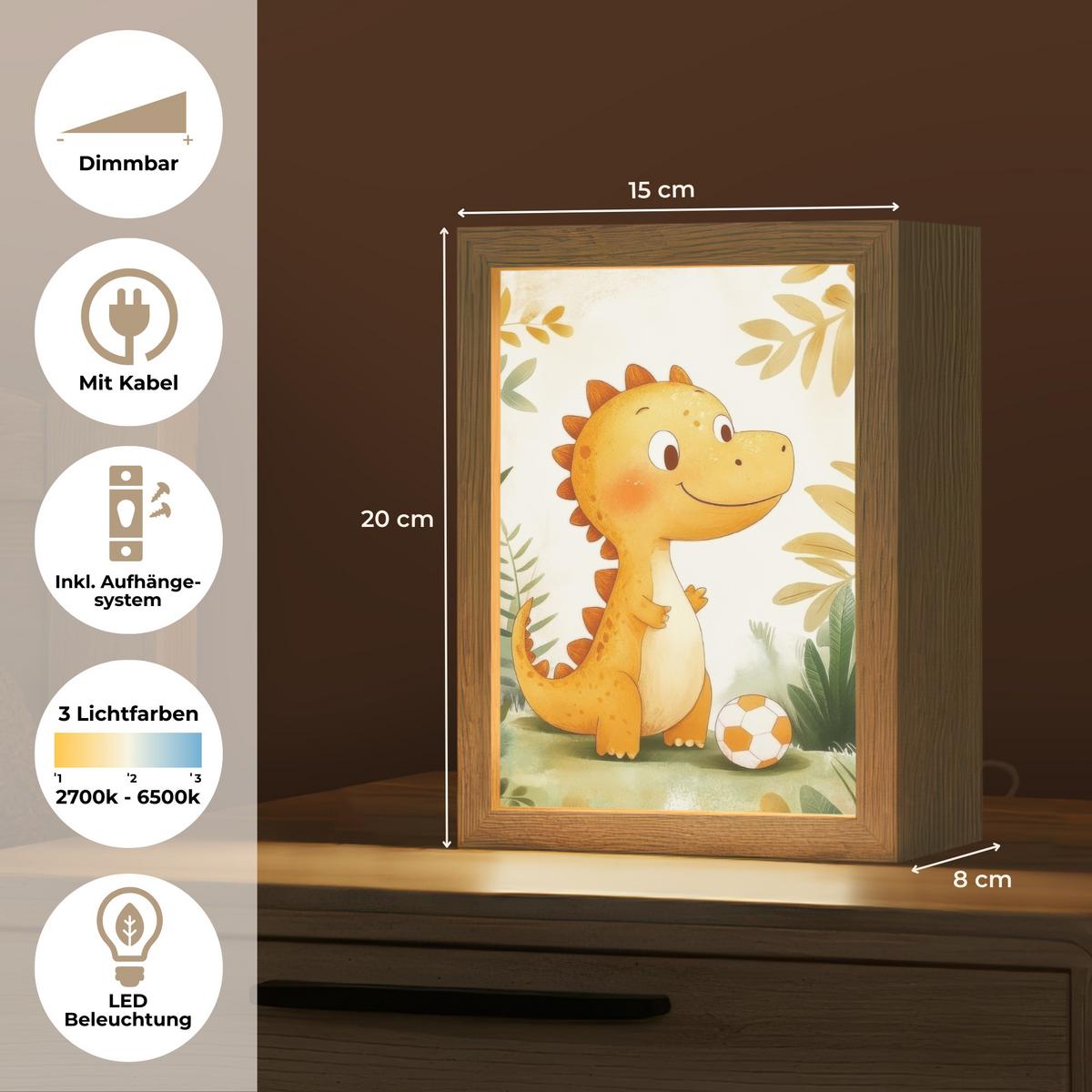 WANDLEUCHTE Dino - Fußball - Orange 15x20 cm - Beige, Holzwerkstoff (15/20/8cm) - OnlyWow