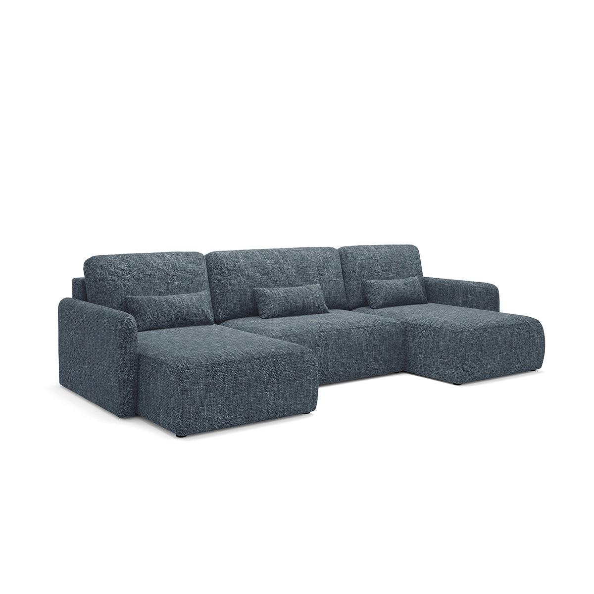 PANORAMASOFA Lazare 4 Sitzplätze Blau - Blau, Holz (290/86/148cm) - Petits-meubles