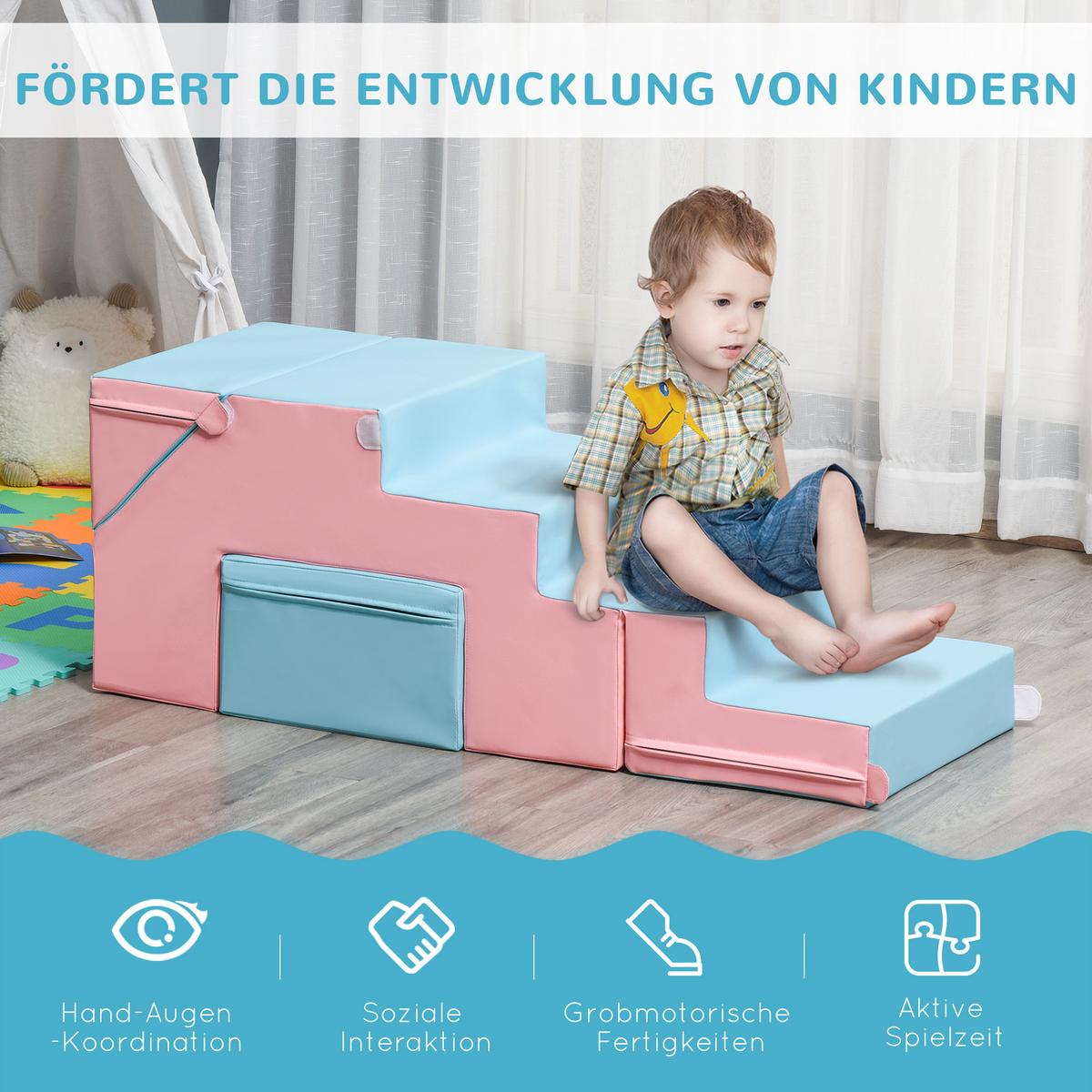 BAUSTEINSET 2er-Set Bauspielzeug für 12-36 Monate Kinder EPE Rosa+Blau - Multicolor, Kunststoff (49/47/147cm) - HOMCOM