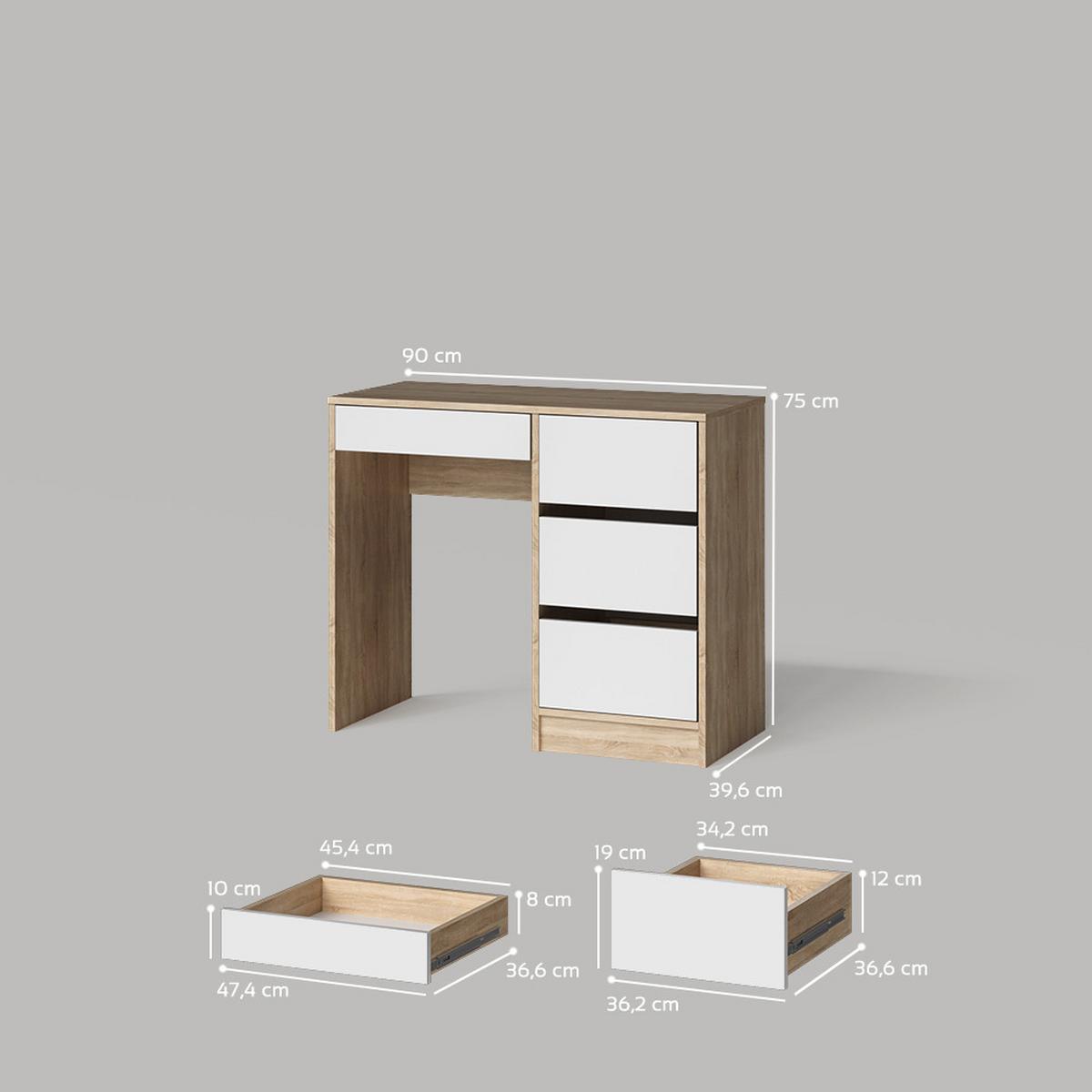SCHMINKTISCH Imola Sonoma mit 4 Schubladen - Sonoma Eiche, Holzwerkstoff (40/90/75cm) - Livinity®