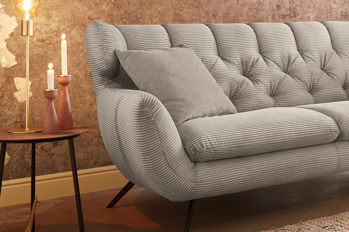 SOFA CHARME Grau Cord - Greige/Schwarz, Textil/Metall (200/94/95cm) - KAWOLA