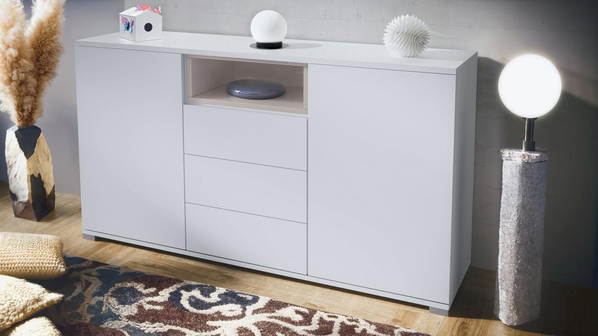SIDEBOARD Skadu Sandgrau Hochglanz - Sandfarben, Holzwerkstoff (138.5/75.5/35cm) - Vladon