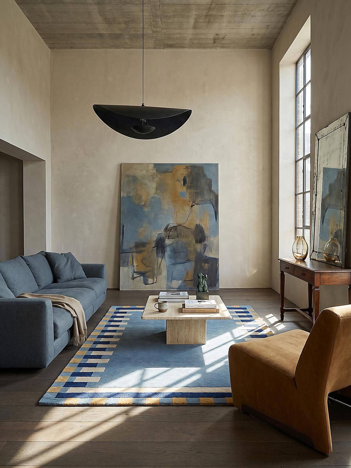 WOLLTEPPICH WENSUM, geometrisch, Blau-Gelb, 200 x 290 cm - Blau, Textil (290/200cm) - KADIMA DESIGN