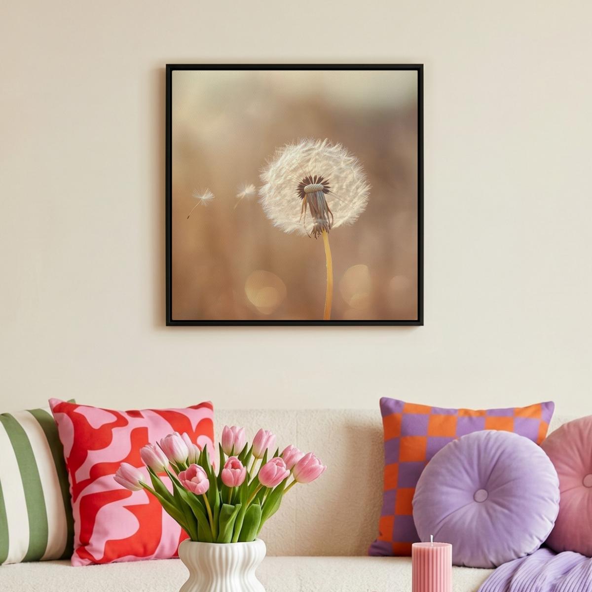 LEINWAND Bilder mit Rahmen - Löwenzahn - Beige - Natur - Blume - 50x50 - Hellbraun, Textil (50/50cm) - MuchoWow