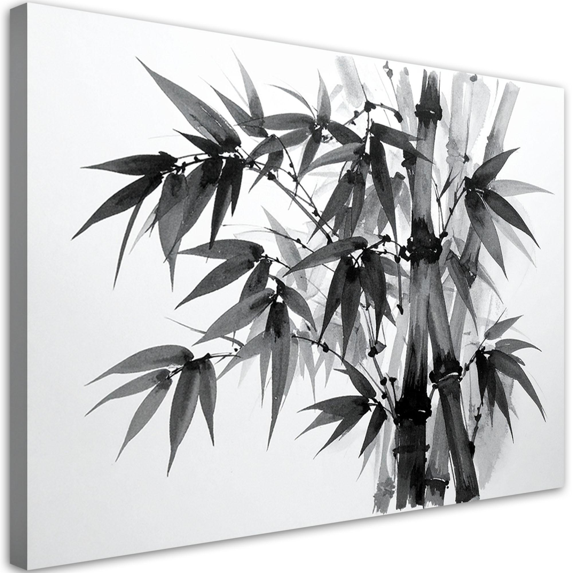 LEINWANDBILD Bambusblätter schwarz-weiß 120x80cm - Schwarz, Textil (120/80cm) - Feeby
