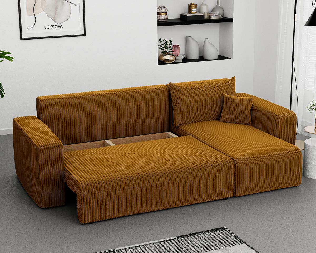 ECKSOFA Gelb Cord-Stoff mit Bettkasten - Gelb, Textil (248/145cm) - Idohome