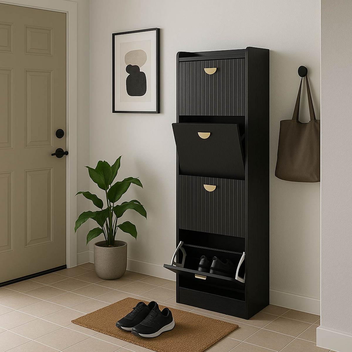 SCHUHSCHRANK Schwarz - Schwarz, Holzwerkstoff (50/148/24cm) - MCW