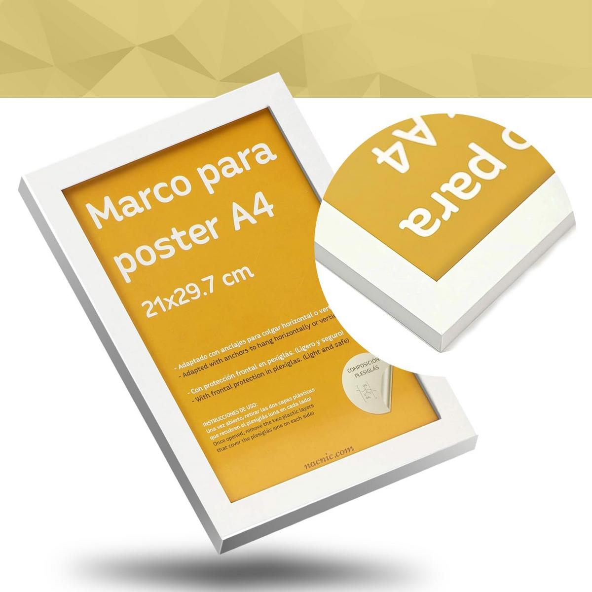 RAHMEN Set mit 4 aus MDF und Acrylglas Schutz und Aussteller für Fotografien, Bilder, Poster, Gemälde, Dekoration für Haus Farbe Weiß A4 - Weiß, Holz (21/3cm) - Nacnic