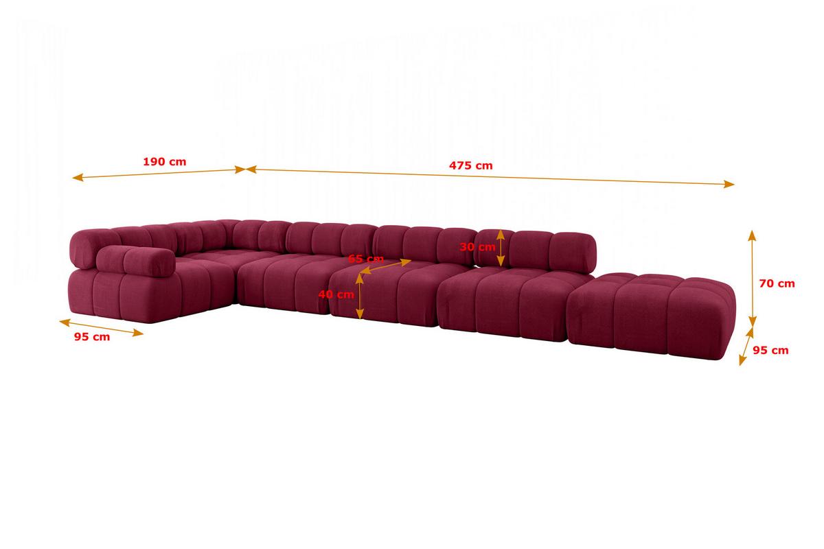 ECKSOFA modulares Sofa Felto-L3 - 475x190x70 cm Bordeauxrot Velours - Bordeaux, Holzwerkstoff/Textil (475/190cm) - ALTDECOR