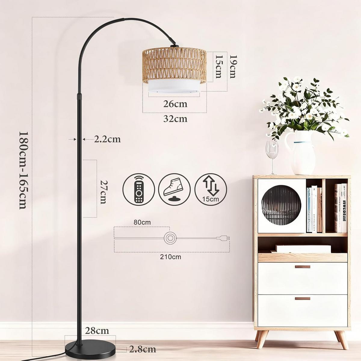 STEHLAMPE Dalyn 32/19/180 cm - Schwarz, Metall (32/19/180cm) - ZMH