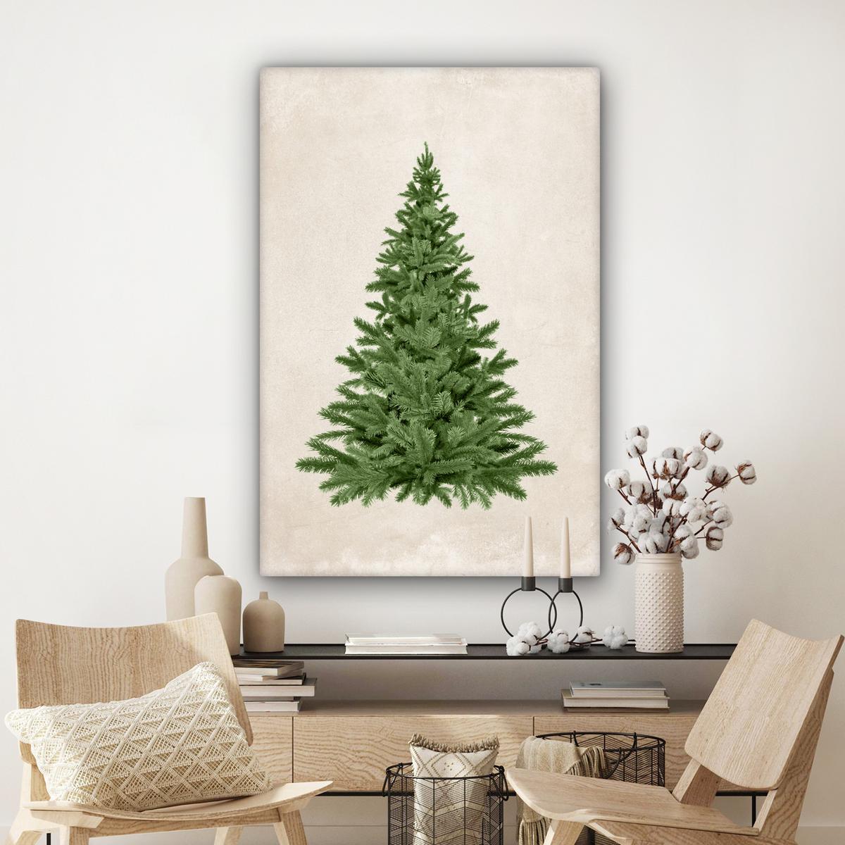 LEINWANDBILD Weihnachtsbaum - Grün - Weihnachten - Feiertage Deko Groß 90x140 cm - Olivgrün, Textil (90/140cm) - MuchoWow