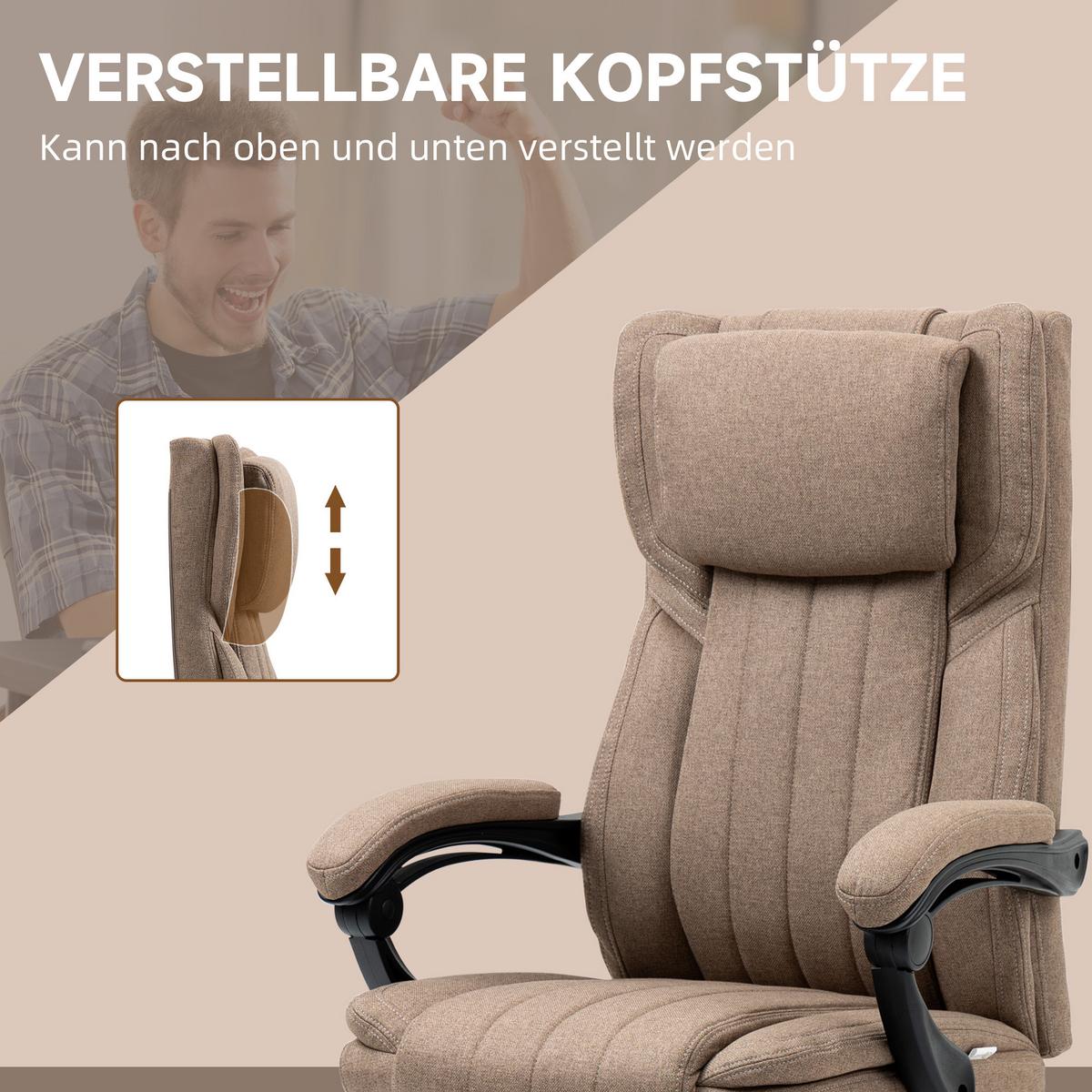 BÜROSTUHL mit Massagefunktion, Ergonomischer Schreibtischstuhl mit Liegefunktion - Braun, Kunststoff (61/118/65cm) - Vinsetto