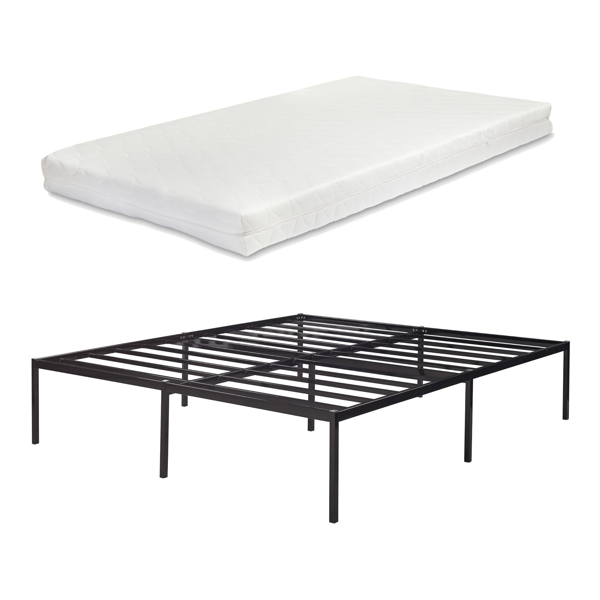 METALLBETT Vårdö mit Matratze - Schwarz, Textil/Metall (160/200cm) - [en.casa]
