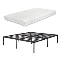 METALLBETT Vårdö mit Matratze - Schwarz, Textil/Metall (160/200cm) - [en.casa]