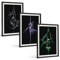 BILDER SET 3er Set - 40x60 cm Schwarzer Rahmen - Abstrakte schwarze Farbmuster - Schwarz, Kunststoff (40/60cm) - TULUP