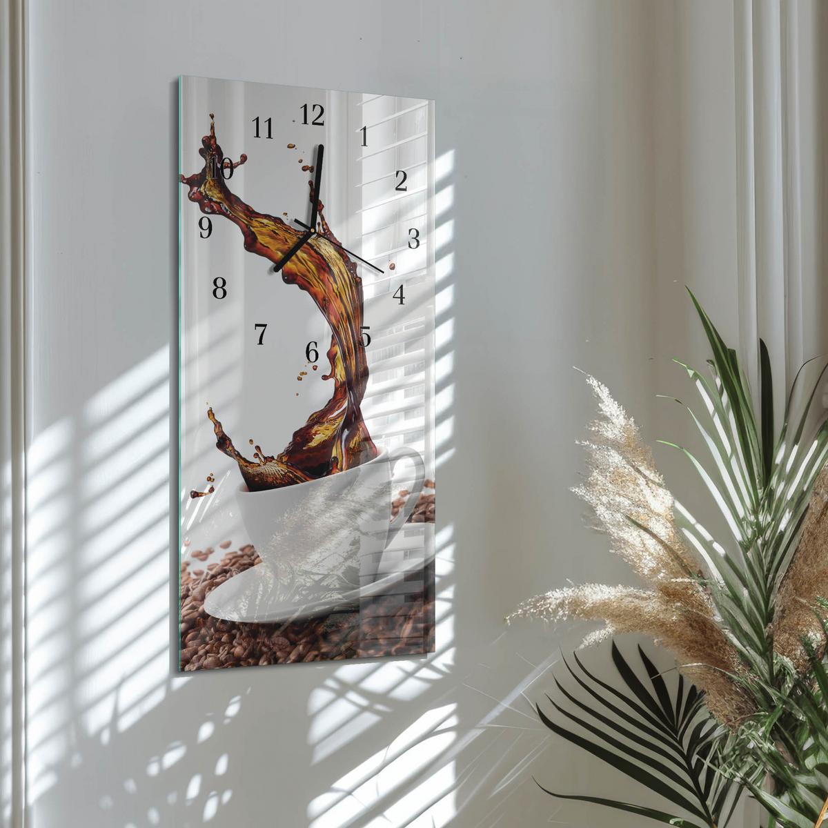 WANDUHR aus Glas 30x60 cm - Tasse Kaffee - Multicolor, Glas (30/60/0.4cm) - TULUP