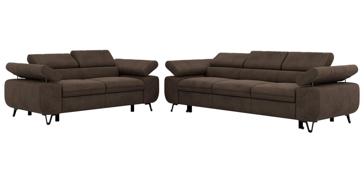 SITZGARNITUR PETERS 2+3 - Braun Velvet - Schwarz/Braun, Textil/Metall (262/76/99cm) - MKS