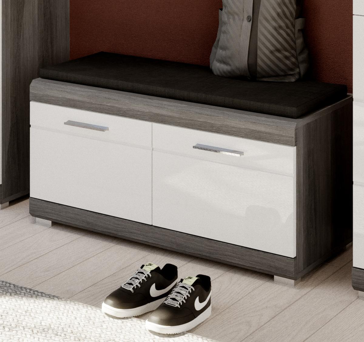 GARDEROBENBANK weiß Hochglanz, Rauchsilber grau, Sitzbank mit 4 Fächern - Chromfarben/Weiß Hochglanz, Holzwerkstoff/Kunststoff (90/44/40cm) - Inn.Furn
