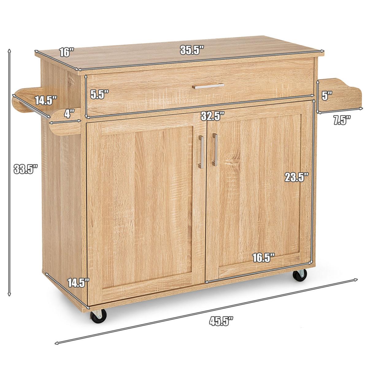 KÜCHENWAGEN Holz Natur - Weiß, Holz (116/85/40cm) - COSTWAY