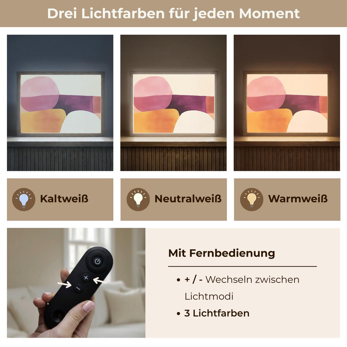 WANDLEUCHTE MIT AKKU Formen - Abstrakt - Farbenfroh 40x30 cm - Rosa, Holzwerkstoff (40/30/8cm) - OnlyWow
