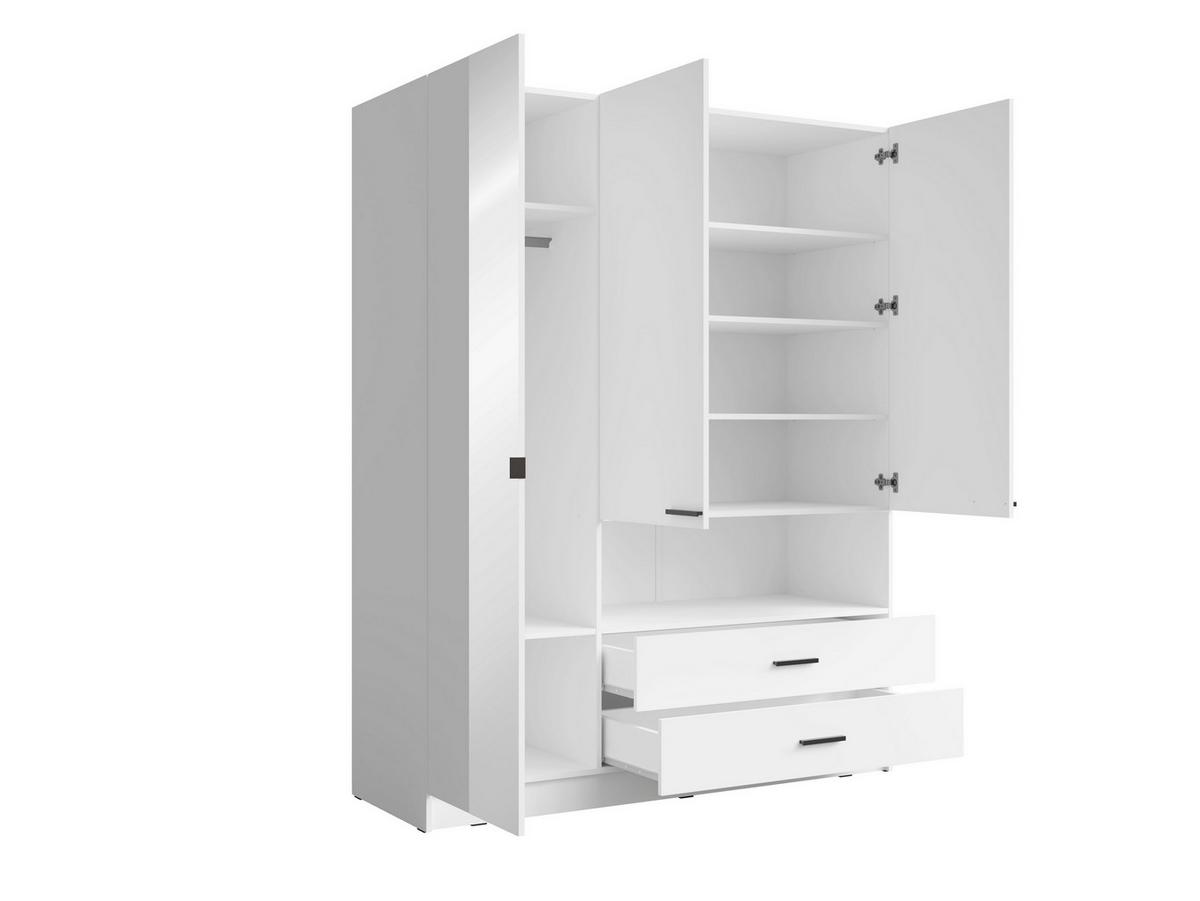 DREHTÜRENSCHRANK CHARON 158,3/200,6/55cm 3-türig mit Spiegel Weiß - Weiß, Holzwerkstoff (158.3/200.6/55cm) - MASSENO