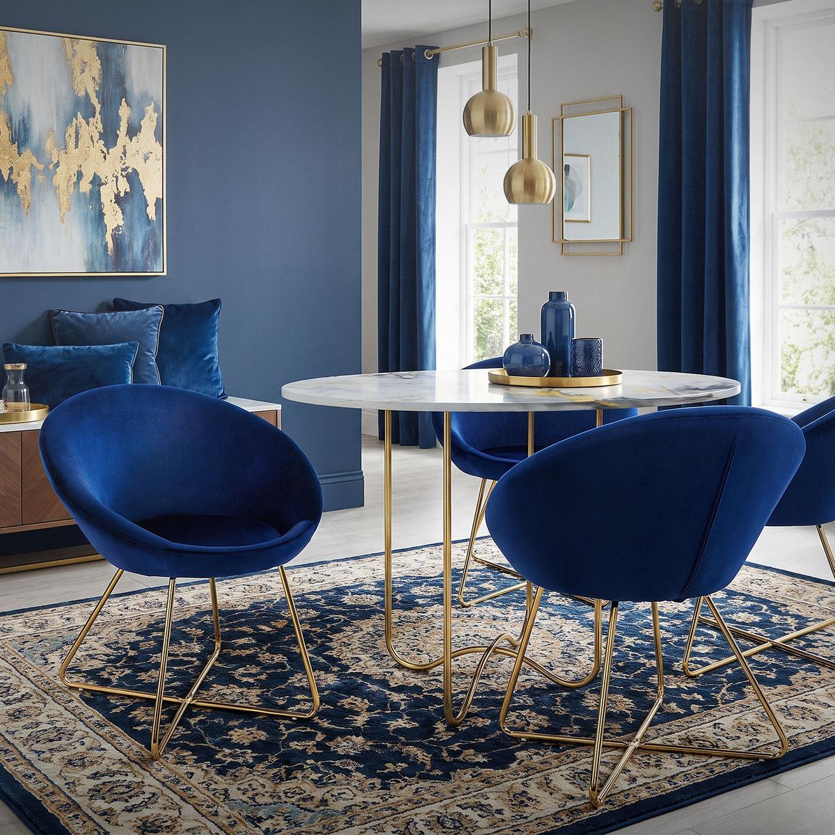 ESSZIMMERSTUHL Blau aus Samt - Blau/Goldfarben, Metall (58/74/65cm) - ML-DESIGN