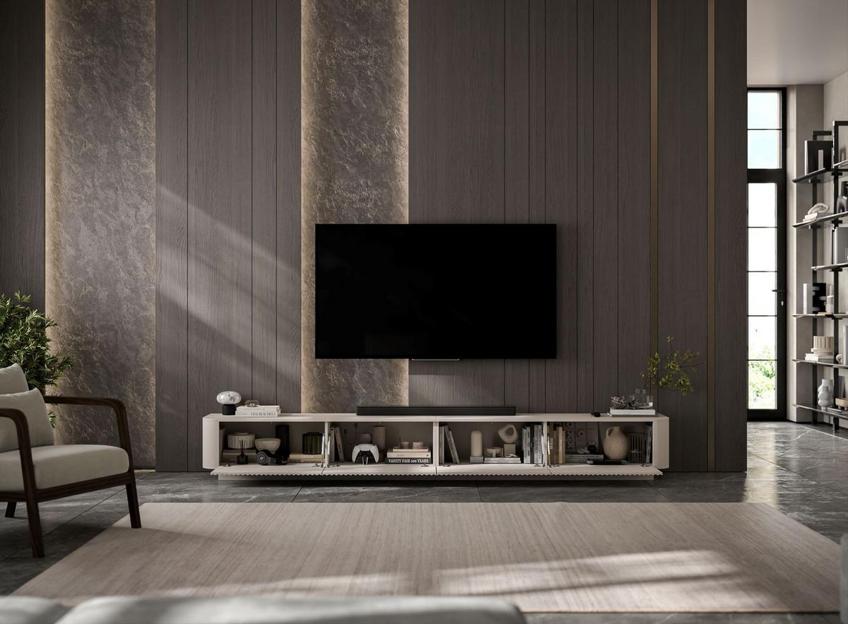 TV-LOWBOARD 2er-Set Aurora Kaschmir matt 280 cm mit Sockel - Kaschmir, Holzwerkstoff (280/37/35cm) - Meble Lindner
