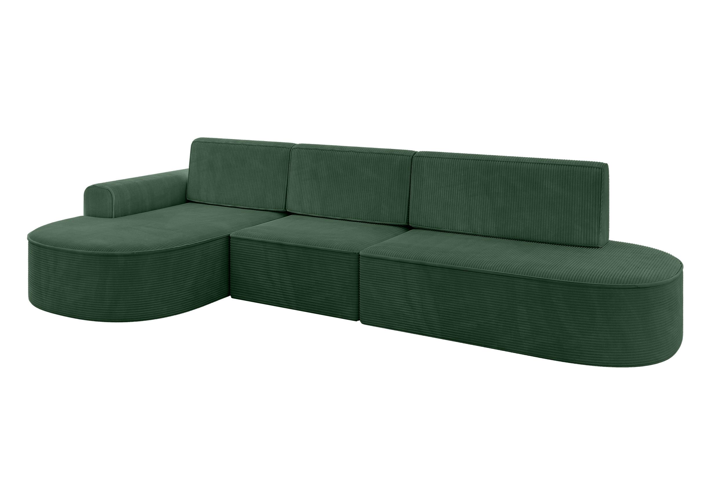 ECKSOFA mit Schlaffunktion Ottomane Links MARI L2-S 368X167X85 Grün Cord - Dunkelgrün/Schwarz, Holzwerkstoff/Kunststoff (368/167cm) - ALTDECOR