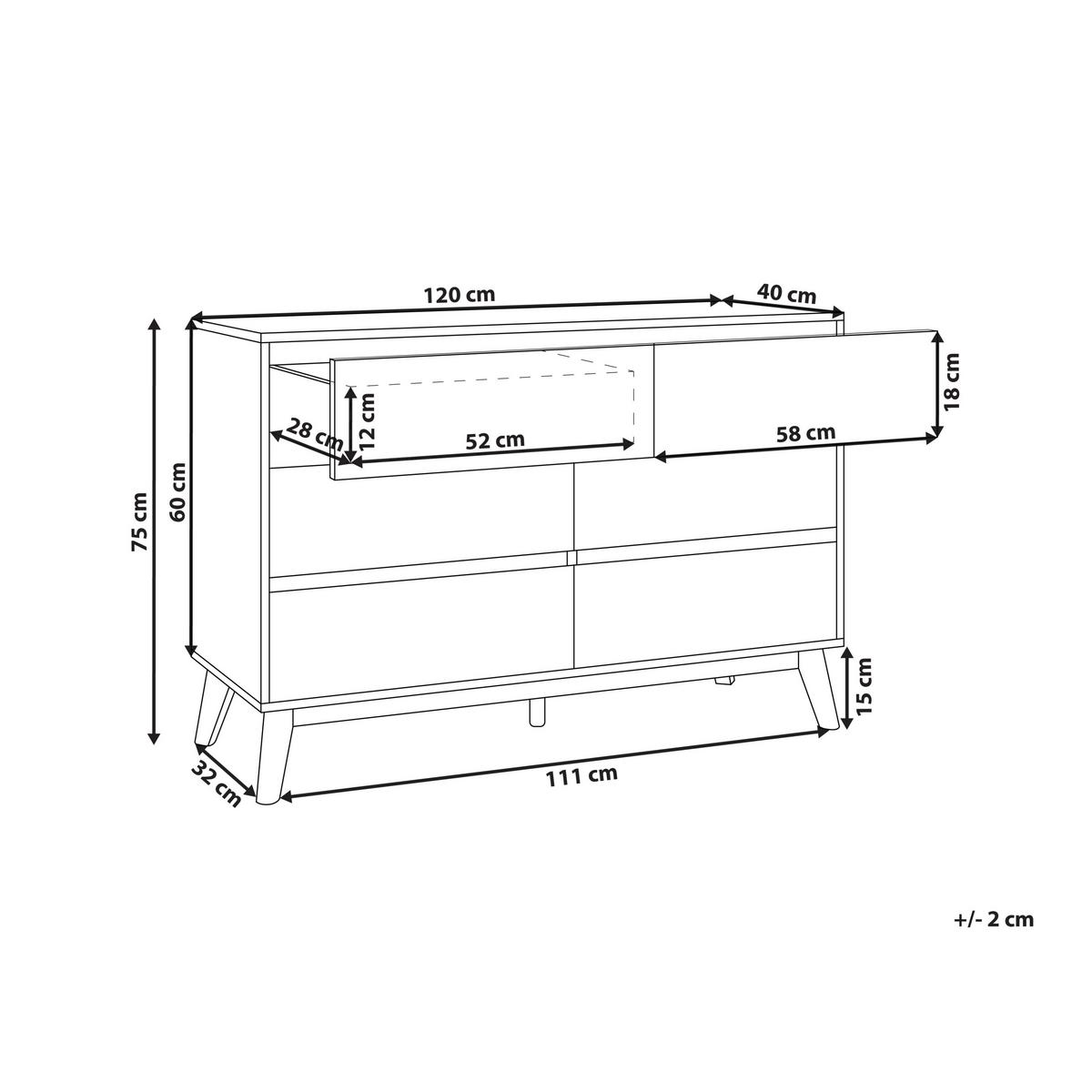 KOMMODE mit 6 Schubladen Hellbraun Sardis - Braun, Holz/Holzwerkstoff (120/75/40cm) - Beliani